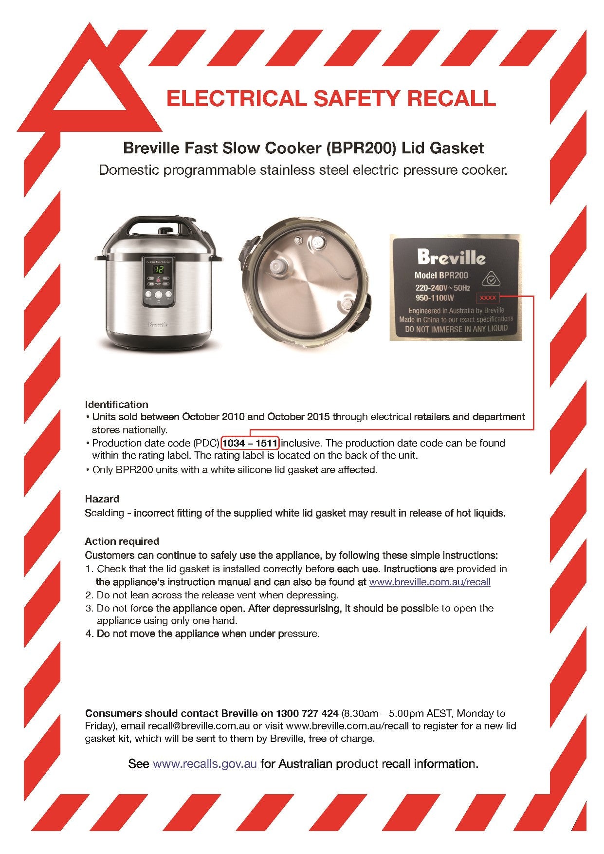 Breville Fast Slow Cooker Recall Ad
